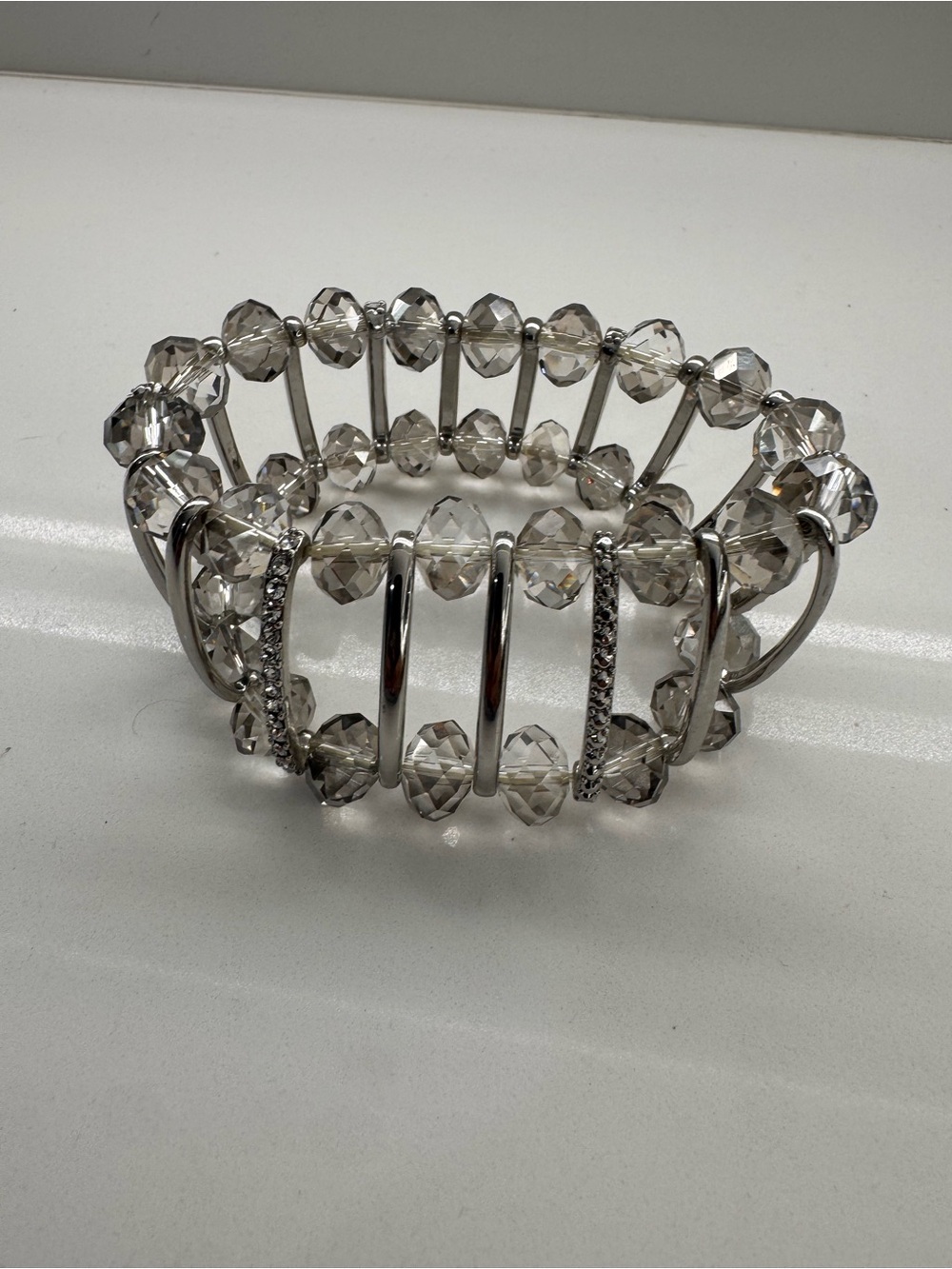 Source Unknown Silver-Tone Clear Bead Stretch Bracelet